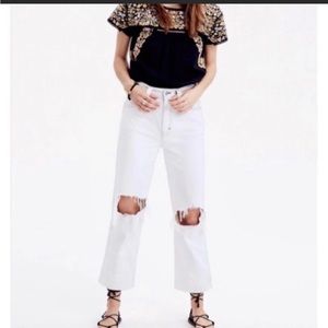 Madewell x Where I Was From White High Rise Cropped Distressed Jeans